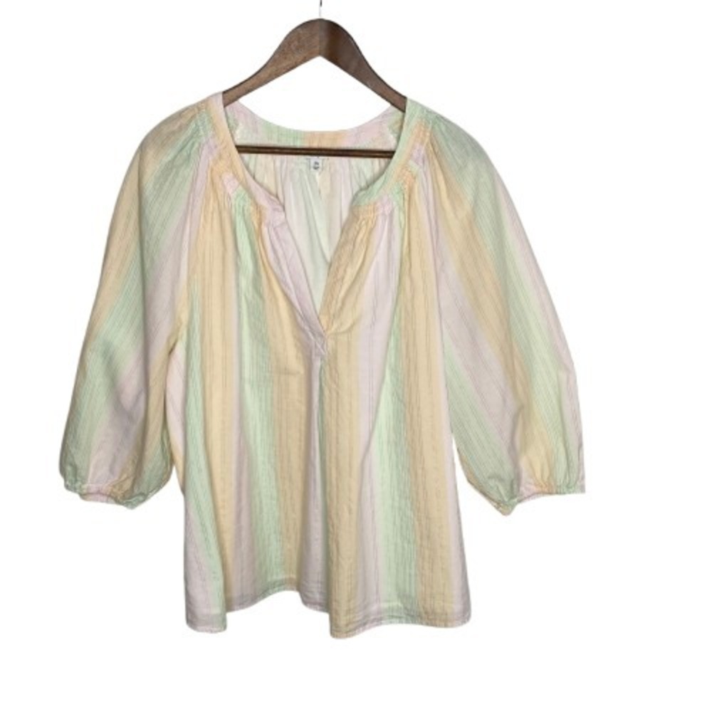 Crown & Ivy Womens Pastel Striped Peasant Top Size 3X Metallic Thread Cotton